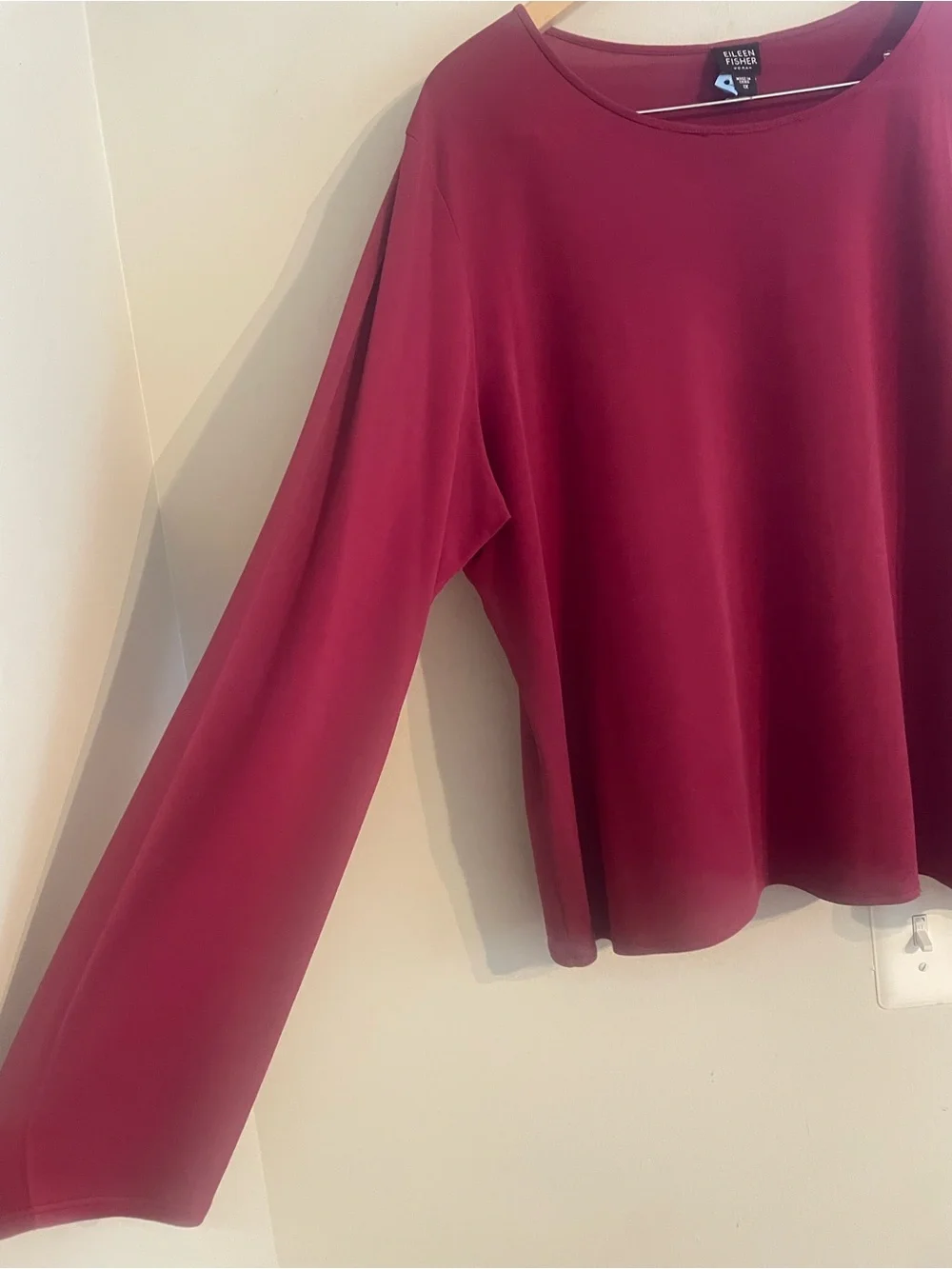 Eileen Fisher Red 100% Silk Long Sleeve Top Classic Crew Blouse Sz 1X